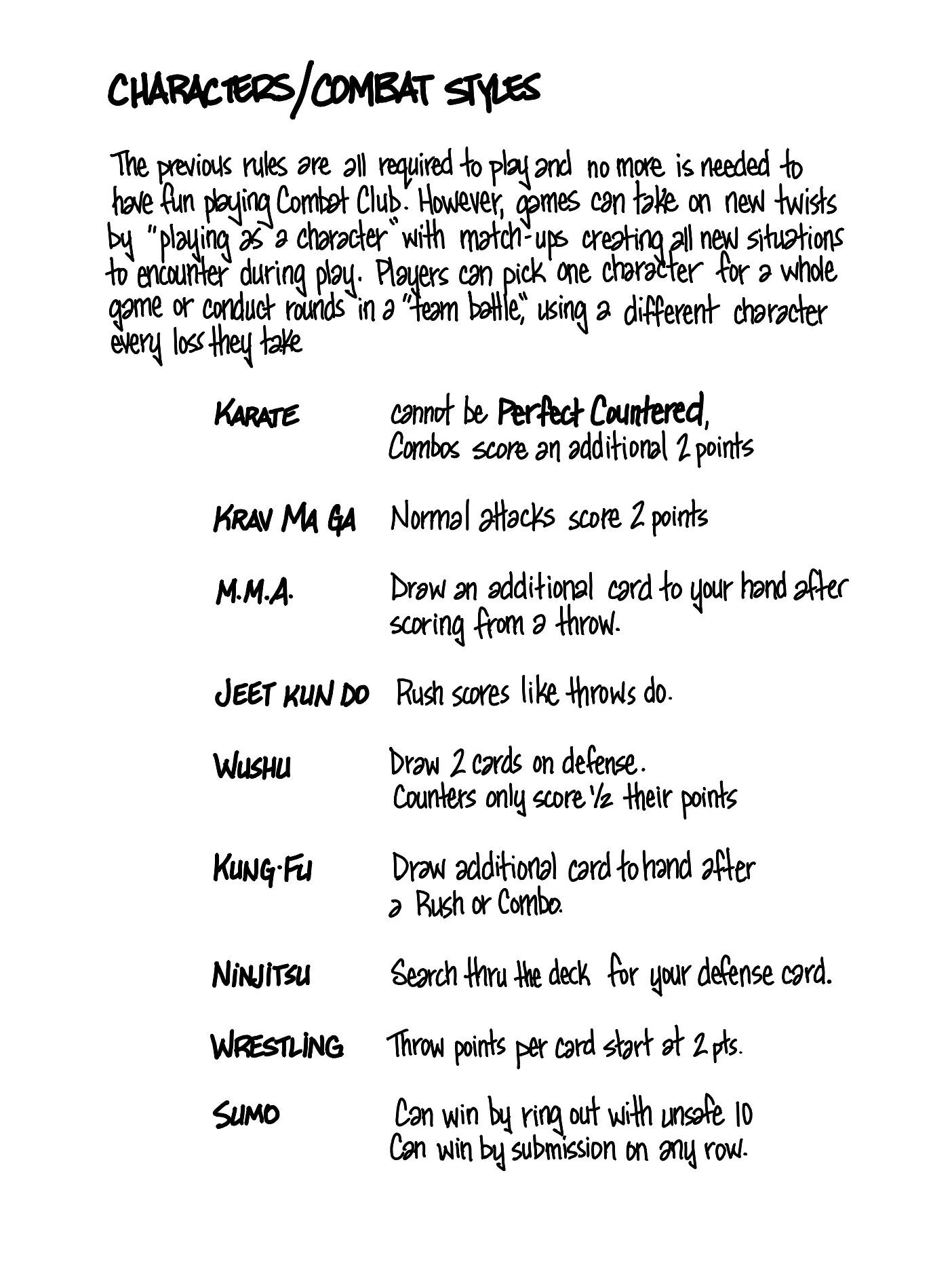 COMBAT CLUB: A Standard Playing Card Fighting Game, handwritten page 15